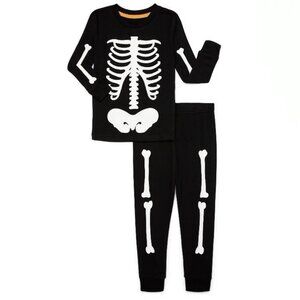 Way to Celebrate Skeleton Halloween Pajamas 2-Piece Set - Size 8 - Glow in Dark